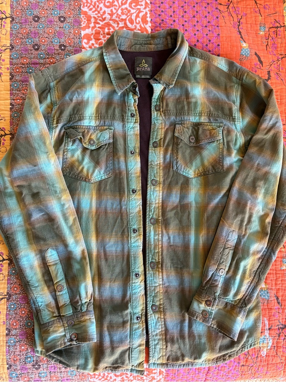 prAna Men's Green Plaid Button-Up Shirt Jacket